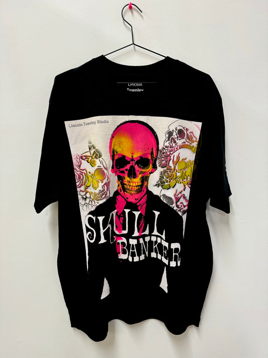 SKULL Banker PINK phantom T-shirt (unisex jet black with neon pink skull edition) T-shirt 2024 size: Extra Large